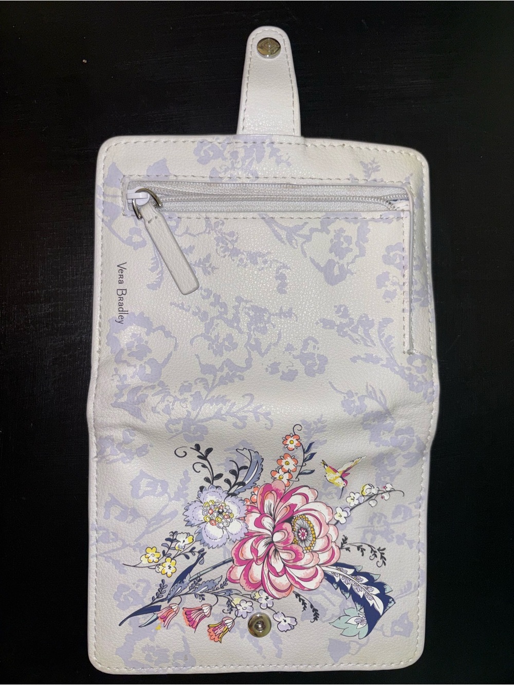 Vera Bradley White Floral Snap Passport Wallet with Pink Accent